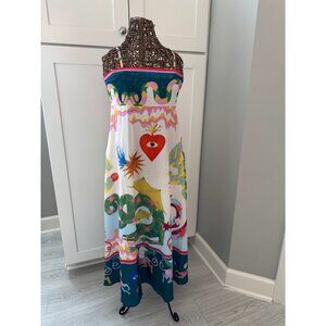 Boho | Graffiti Print Maxi Sundress | Green/Pink | Large | NWOT